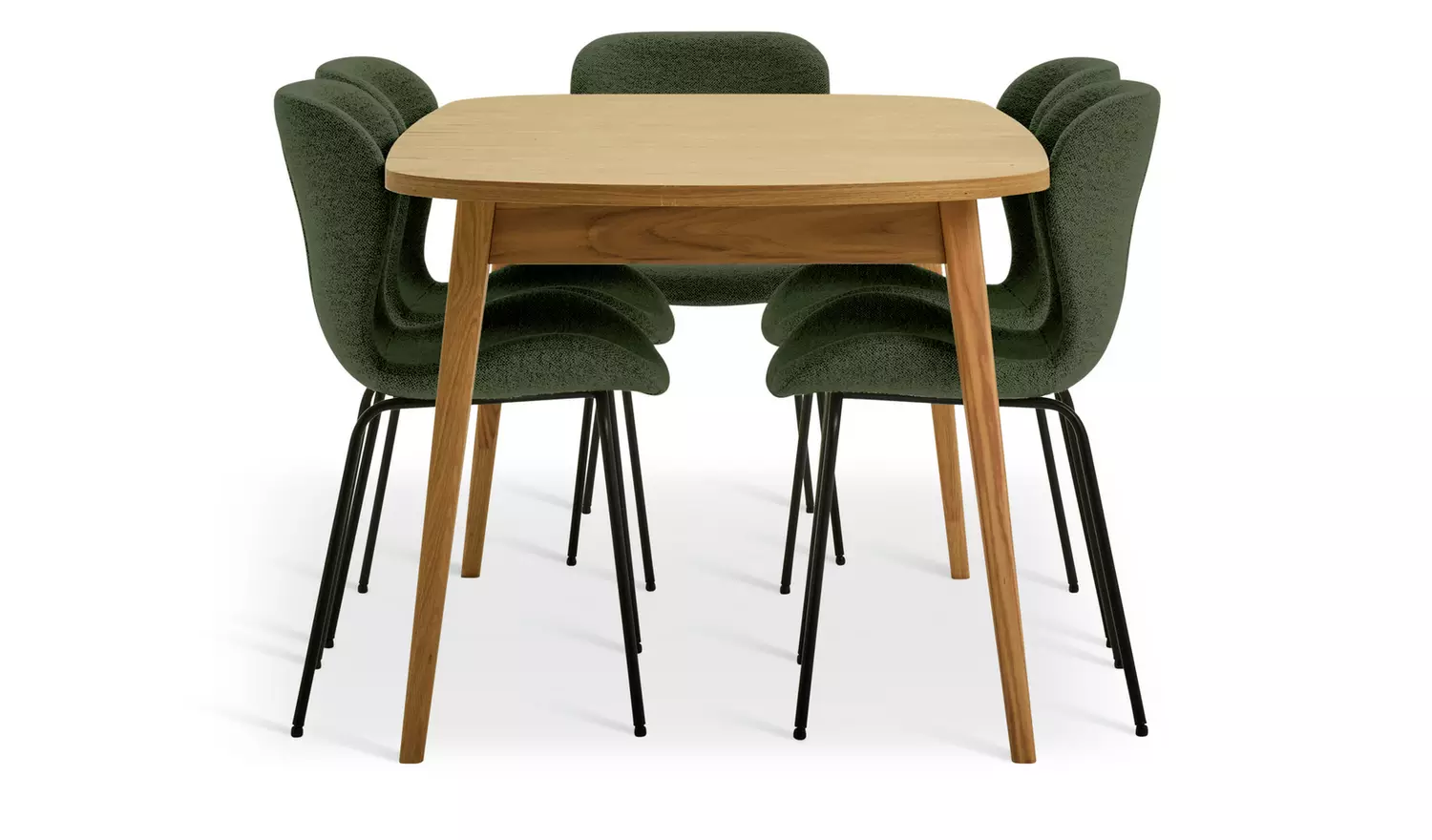 Habitat Etta Extending Oak Dining Table & 6 Green Chairs
