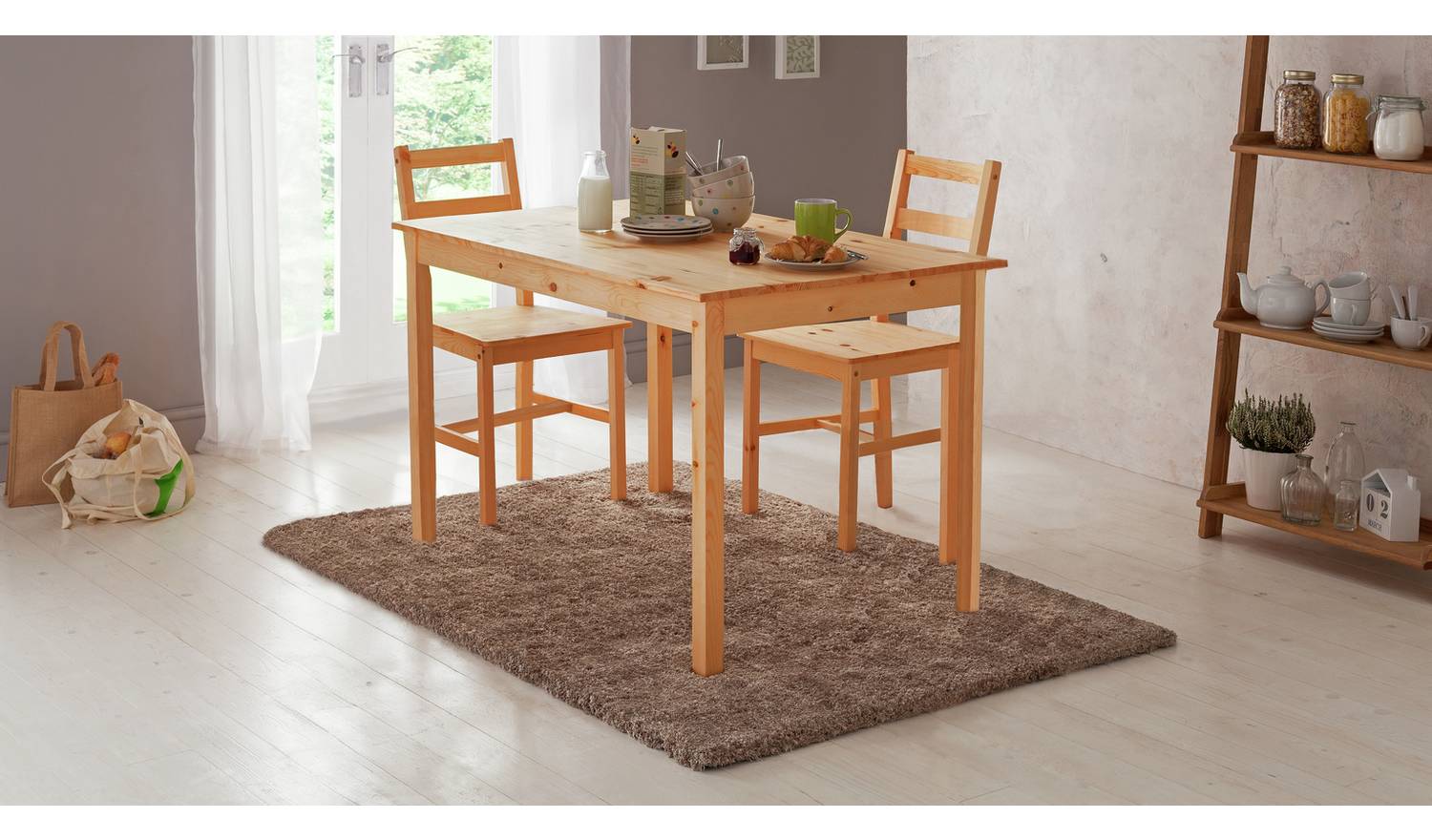 Argos Home Raye Light Wood Dining Table & 4 Light Wood Chair