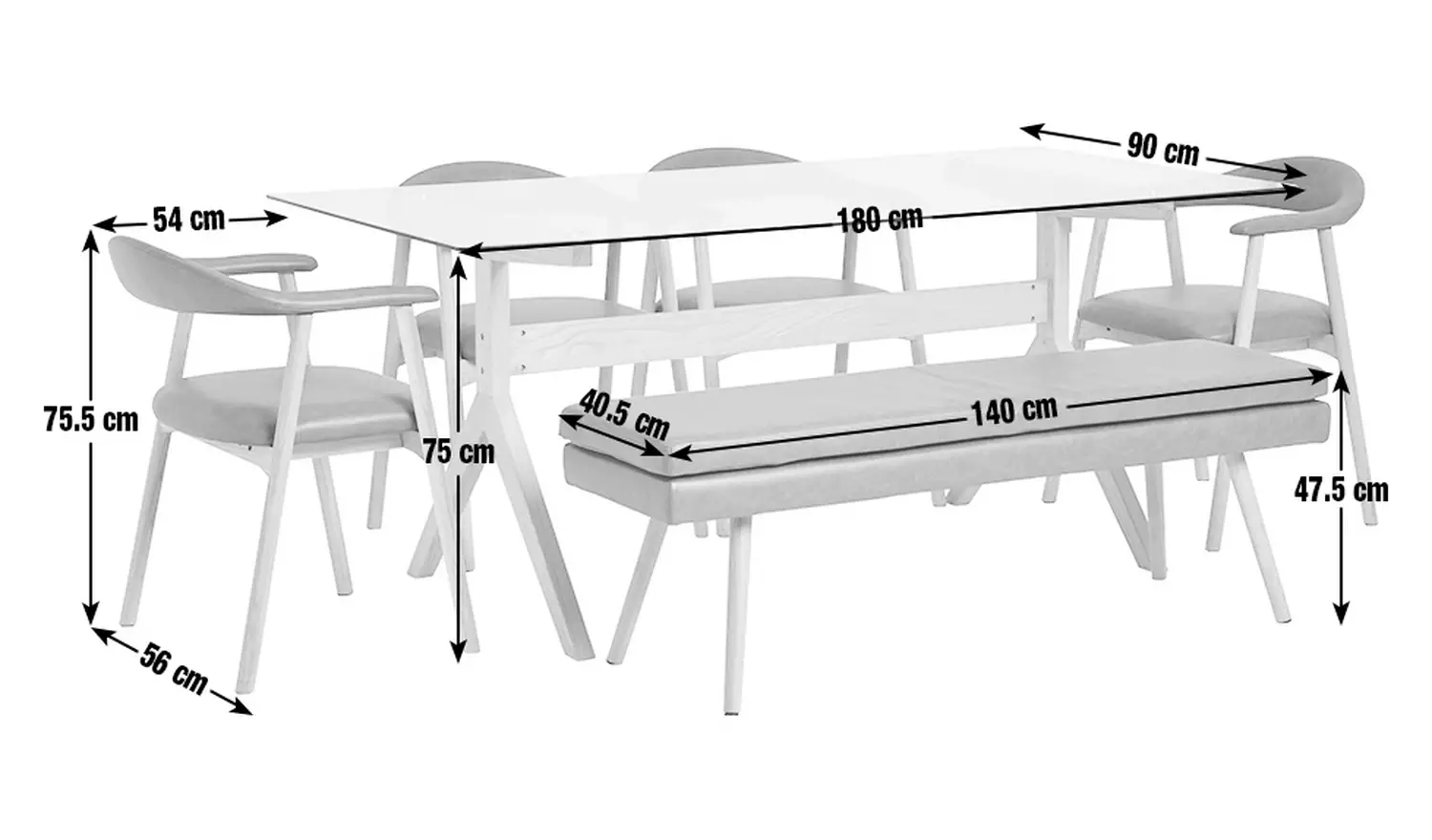 Habitat Zela Glass Natural Dining Table,1 Bench & 4Tan Chair