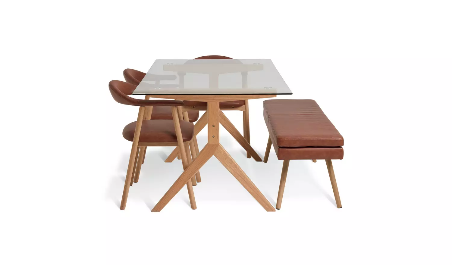 Habitat Zela Glass Natural Dining Table,1 Bench & 4Tan Chair