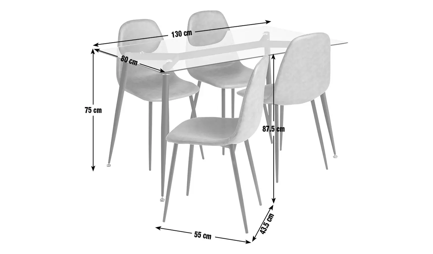 Habitat Beni Glass Oak Dining Table & 4 Tan Chairs