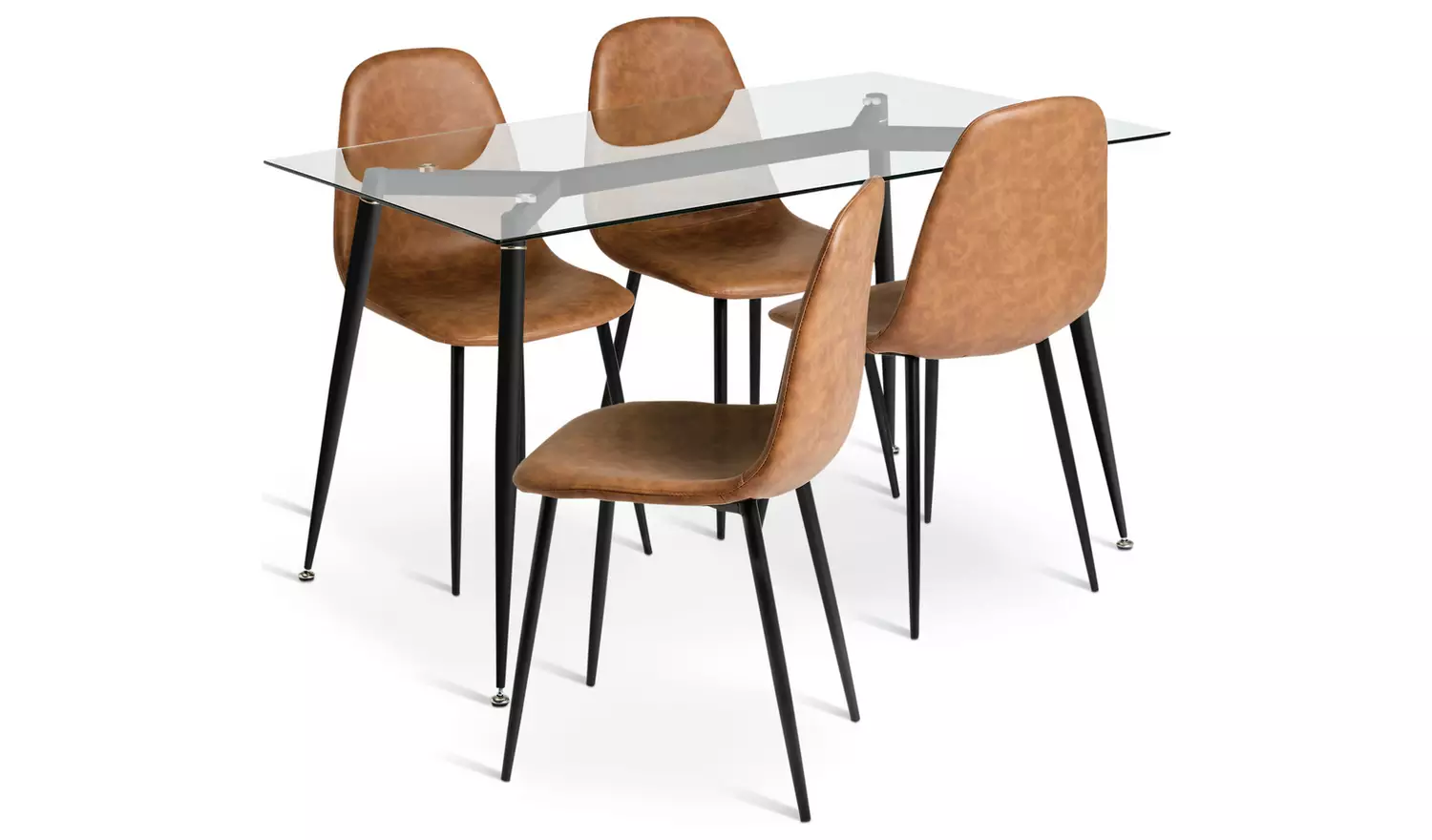 Habitat Beni Glass Oak Dining Table & 4 Tan Chairs