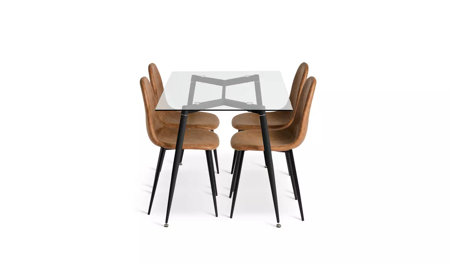 Habitat Beni Glass Oak Dining Table & 4 Tan Chairs