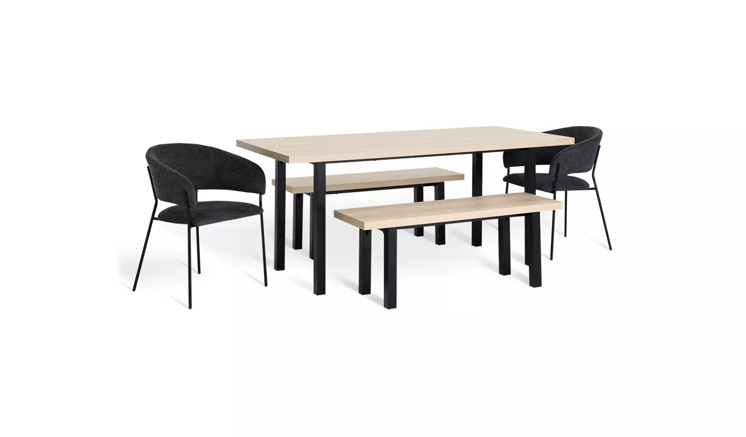 Habitat Zayn Birch Dining Table,2 Bench & 2 Charcoal Chairs