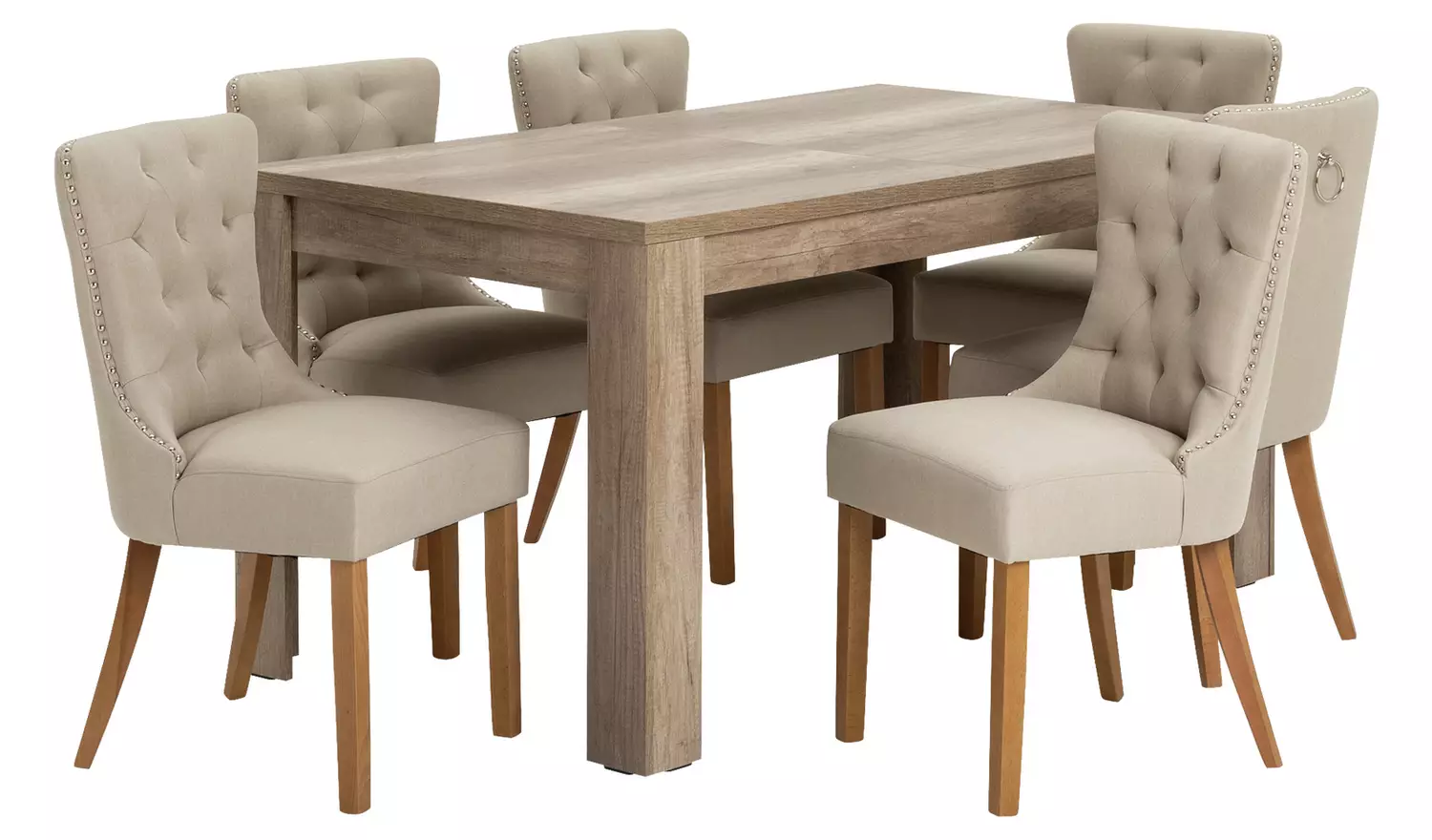 Argos Home Preston Ext Oak Dining Table And 6 Beige Chairs