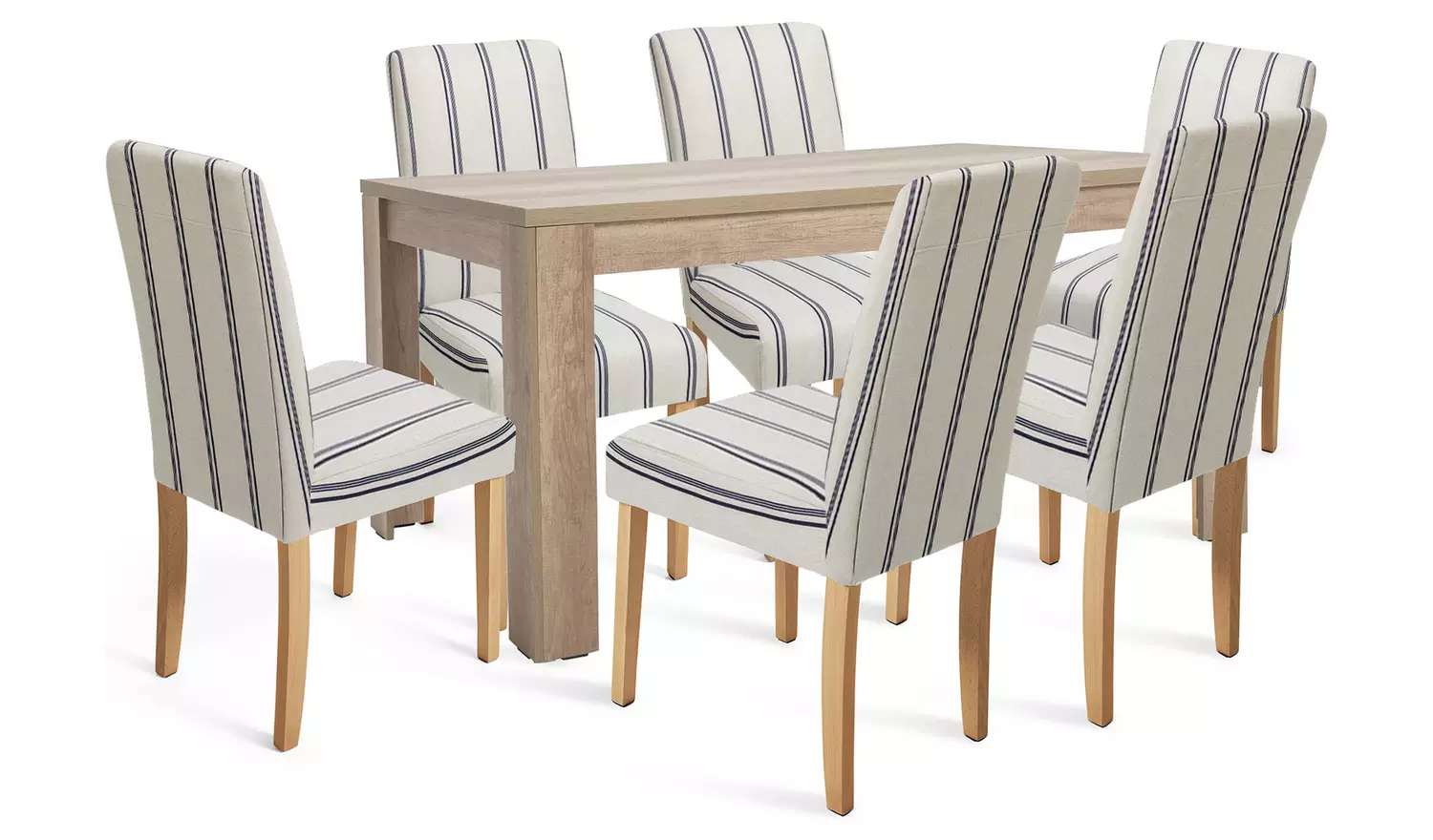 Argos Home Preston Oak Dining Table & 6 Stripe White Chairs