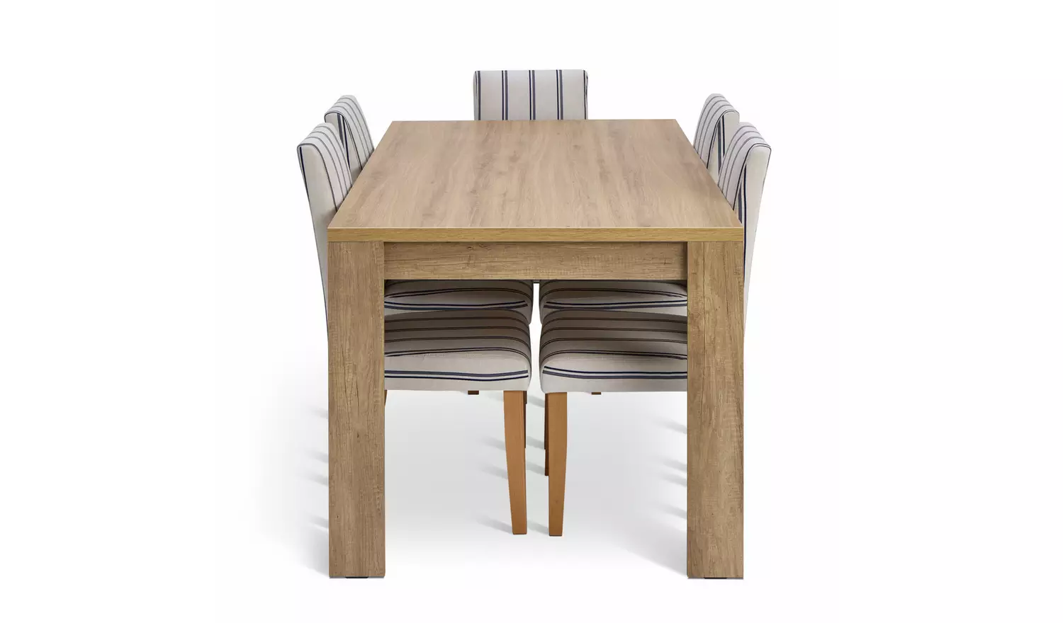 Argos Home Preston Oak Dining Table & 6 Stripe White Chairs
