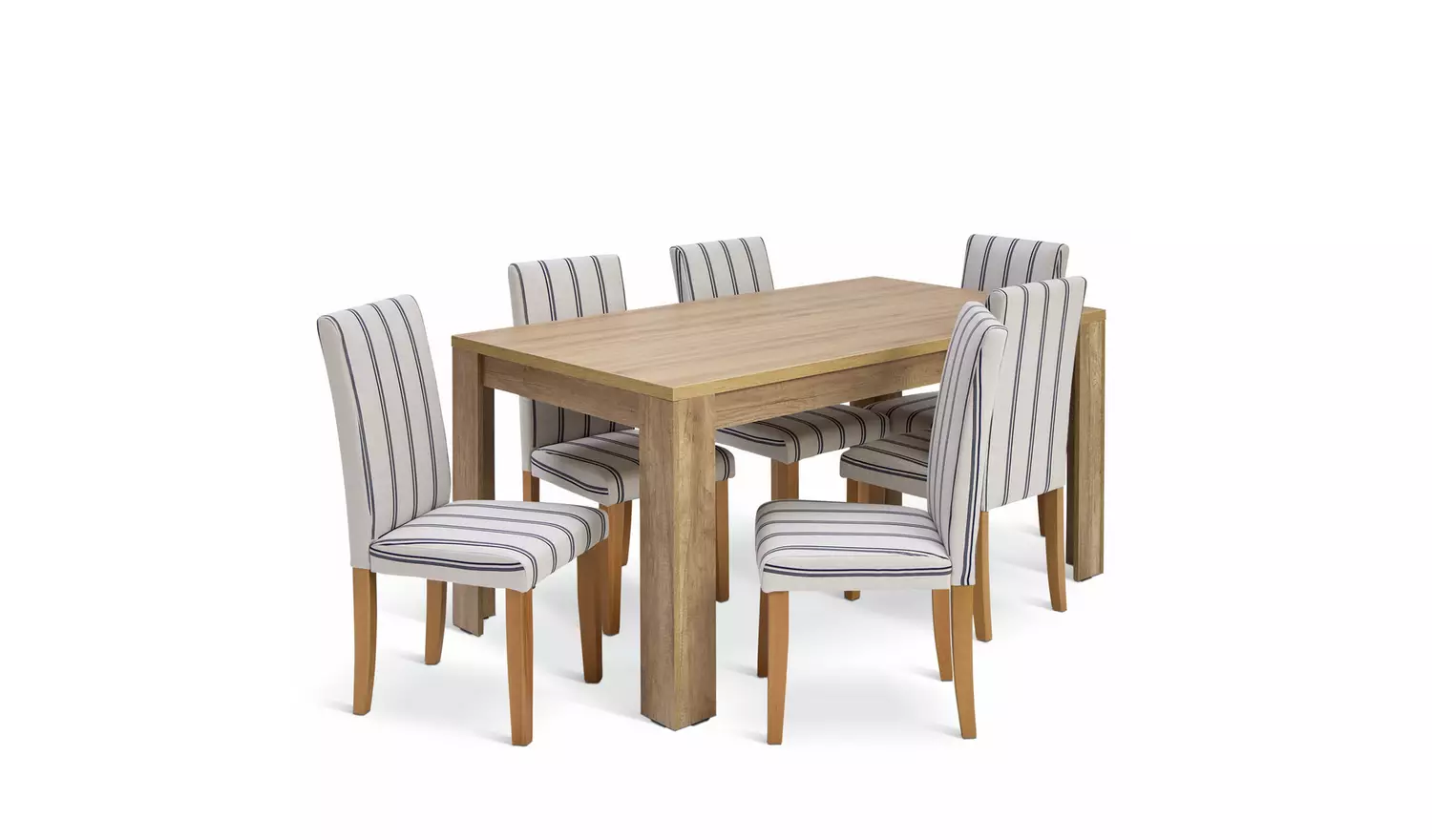 Argos Home Preston Oak Dining Table & 6 Stripe White Chairs