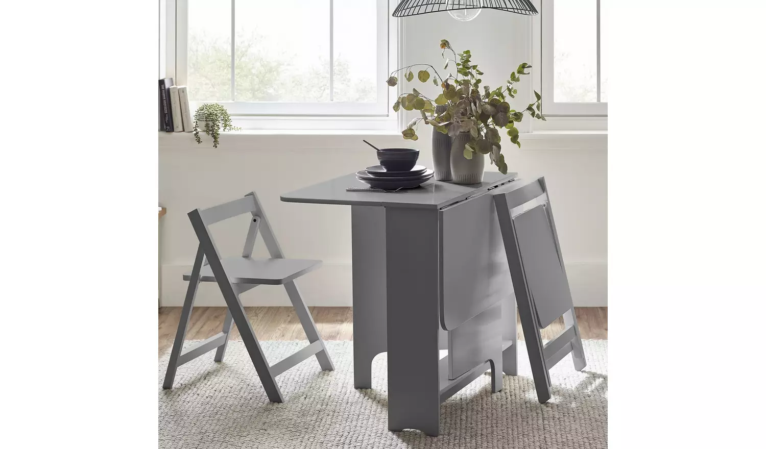 Julian Bowen Gatan White Dining Table & 2 Grey Chairs