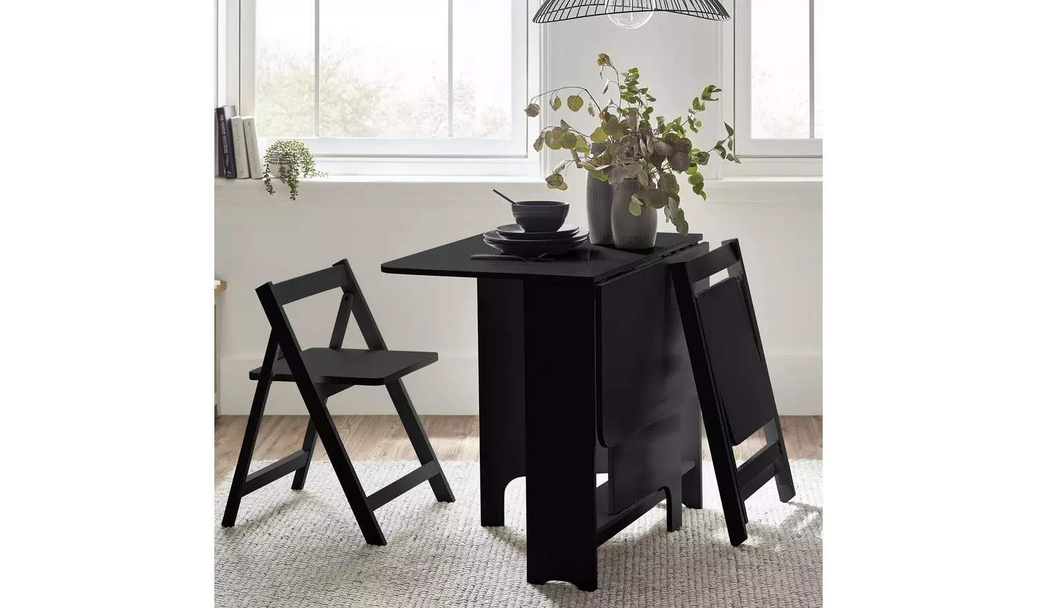 Julian Bowen Gatan White Dining Table & 2 Black Chairs