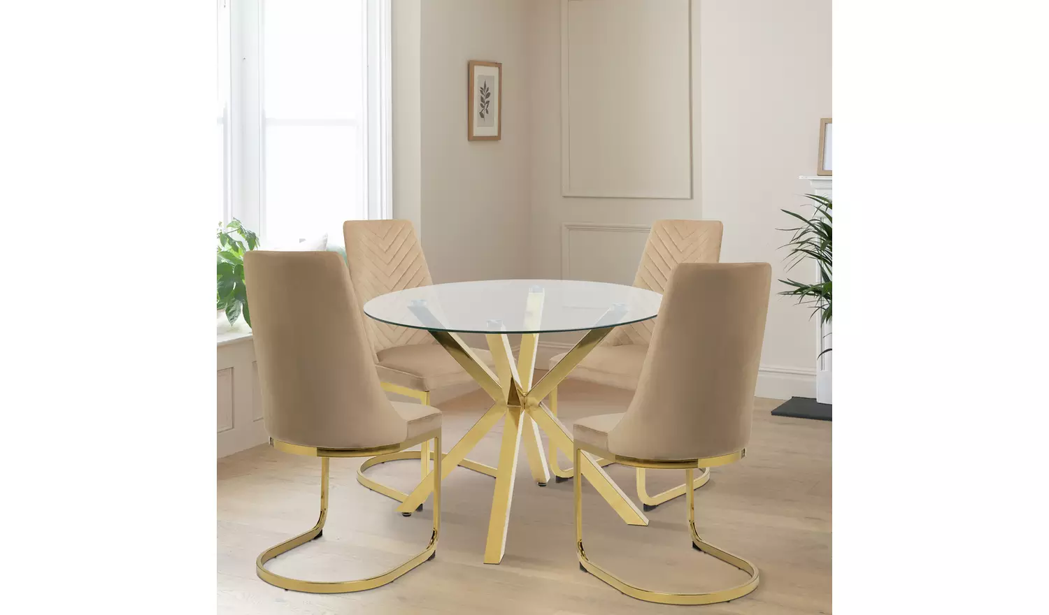 Argos Home Alice Glass Dining Table & 4 Beige Chairs