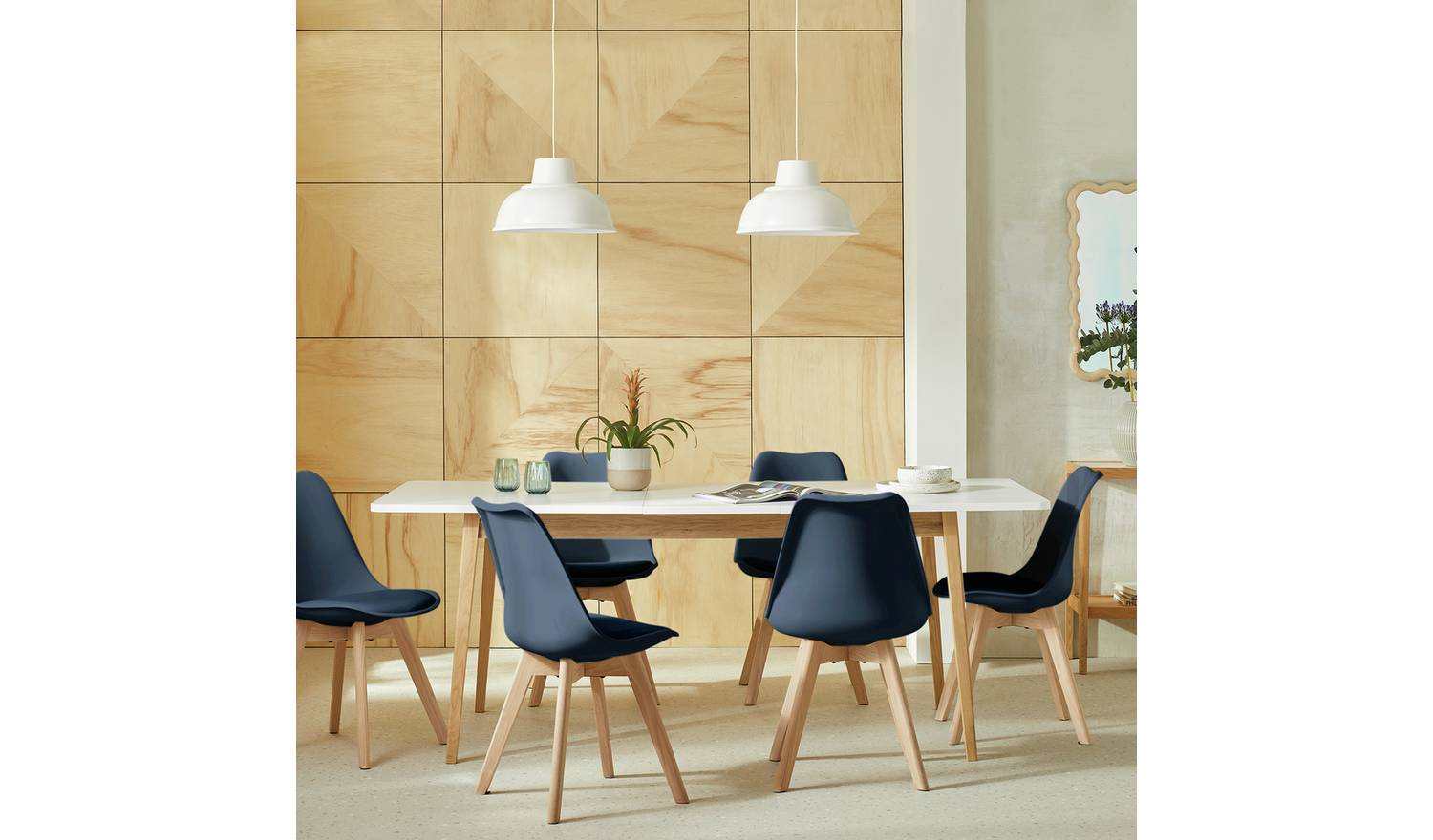 Habitat Sylas Extending White Dining Table & 6 Blue Chairs