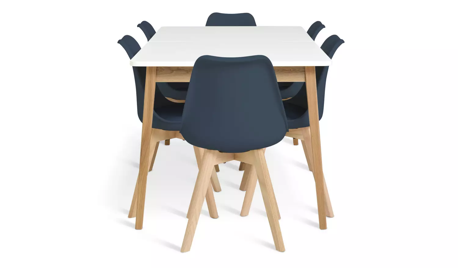 Habitat Sylas Extending White Dining Table & 6 Blue Chairs