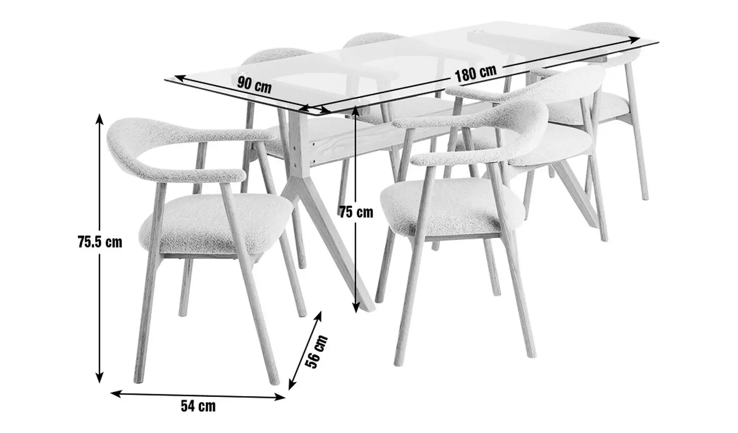 Habitat Zela Glass Walnut Dining Table & 6 Walnut Chairs