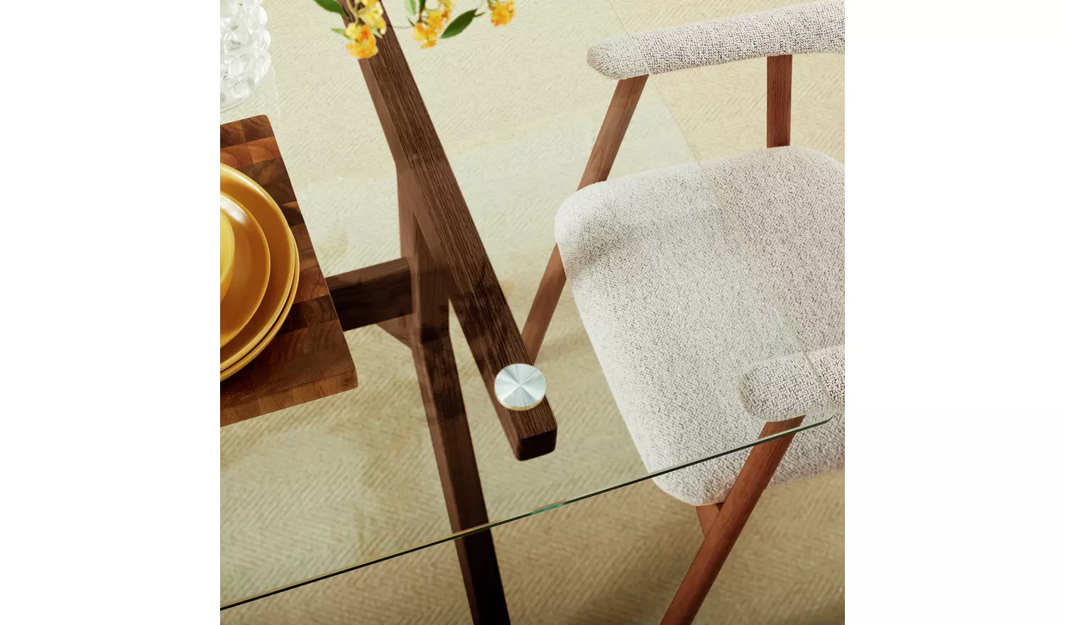 Habitat Zela Glass Walnut Dining Table & 6 Walnut Chairs