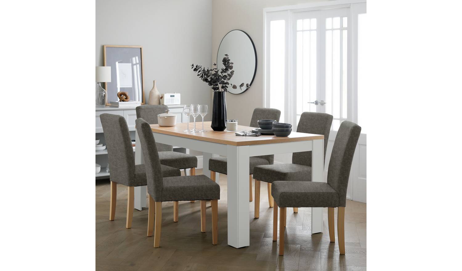 Argos Home Preston Ext Grey Dining Table & 6 Charcoal Chairs