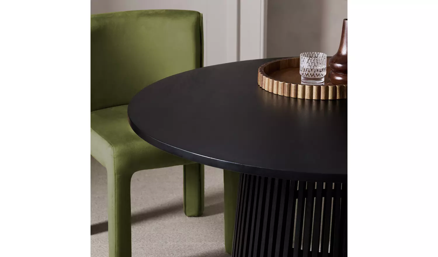 Habitat Jericho Black Dining Table & 4 Green Chairs