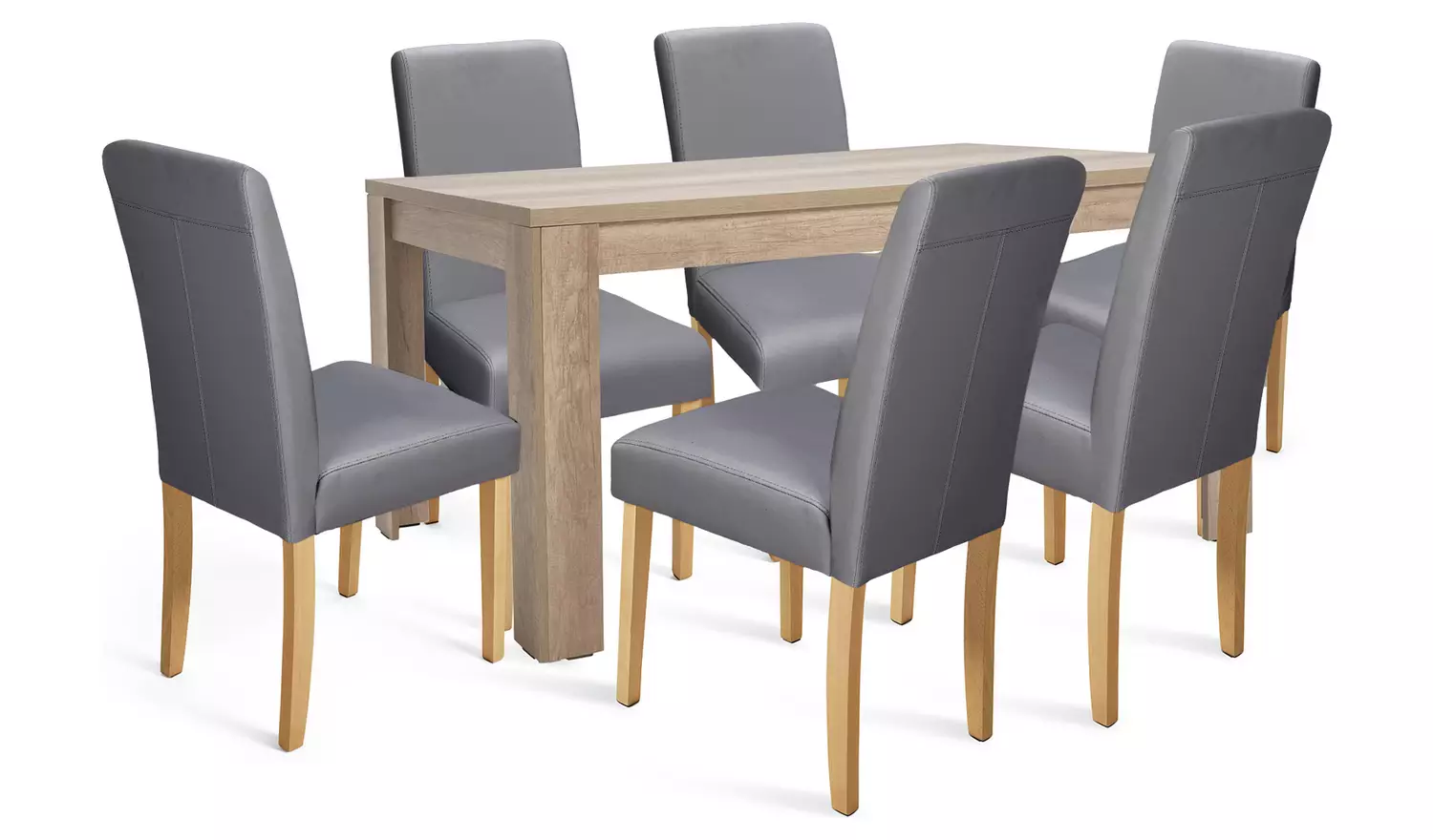 Argos Home Preston Oak Dining Table & 6 Grey Chairs
