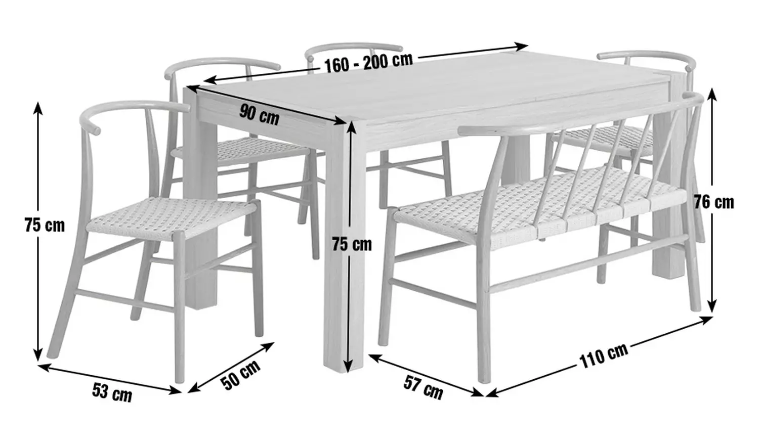 Habitat Alston Oak Dining Table, 1 Bench & 4 Chairs