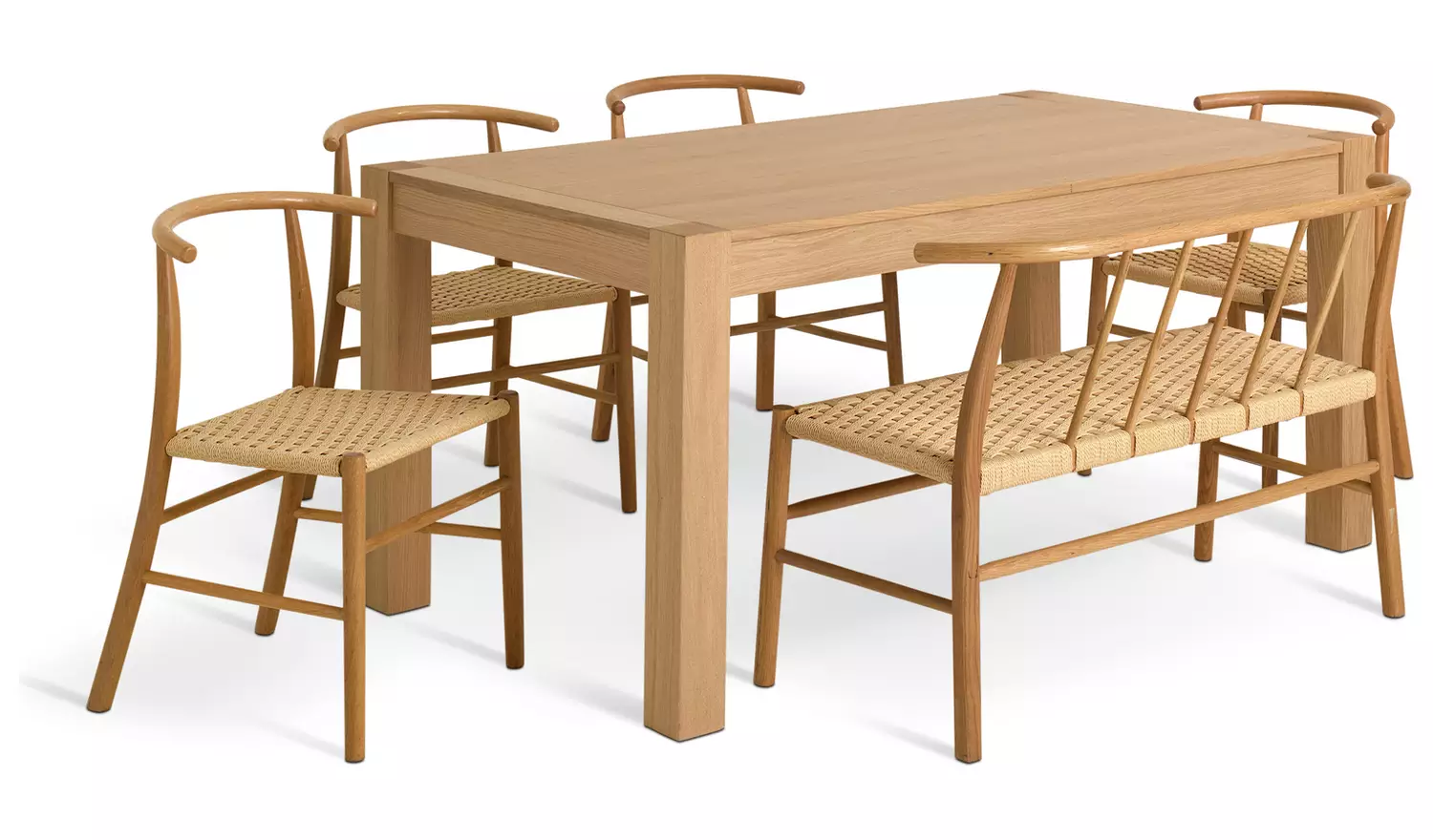 Habitat Alston Oak Dining Table, 1 Bench & 4 Chairs