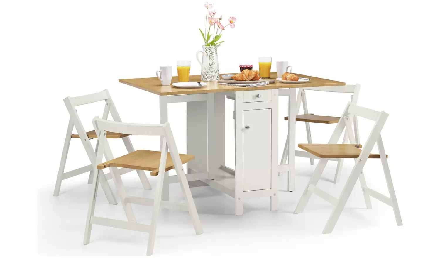 Julian Bowen Savoy Ext Natural Dining Table & 4 White Chairs