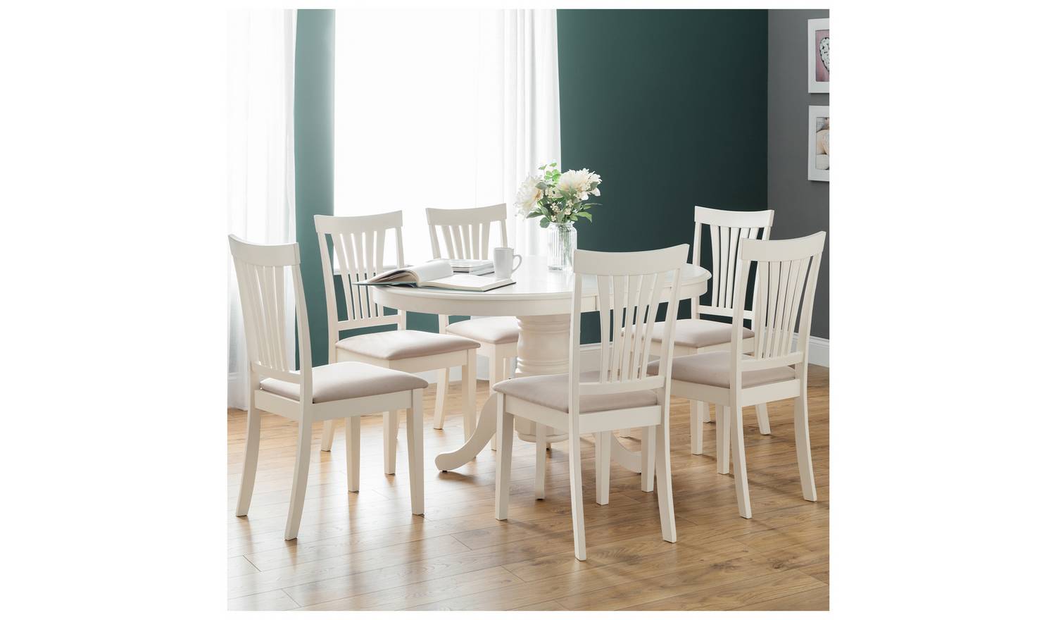 Julian Bowen Stanmore Extending Dining Table &6 Ivory Chairs