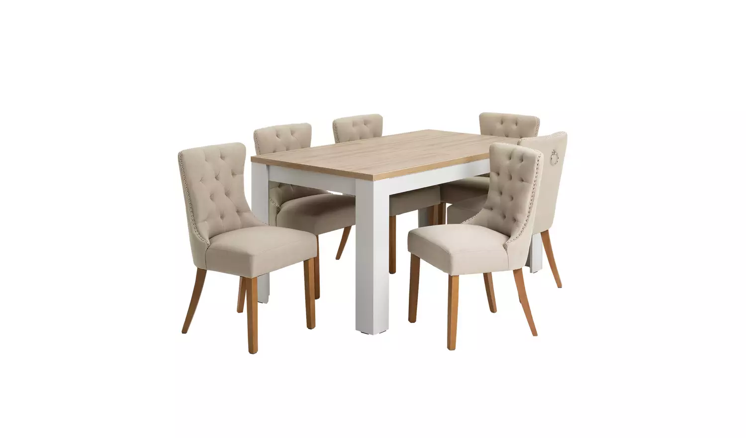 Argos Home Preston Extend Grey Dining Table & 6 Beige Chairs