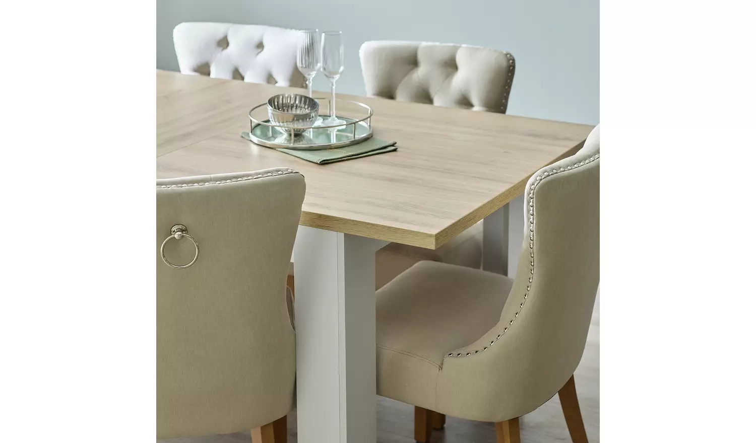 Argos Home Preston Extend Grey Dining Table & 6 Beige Chairs