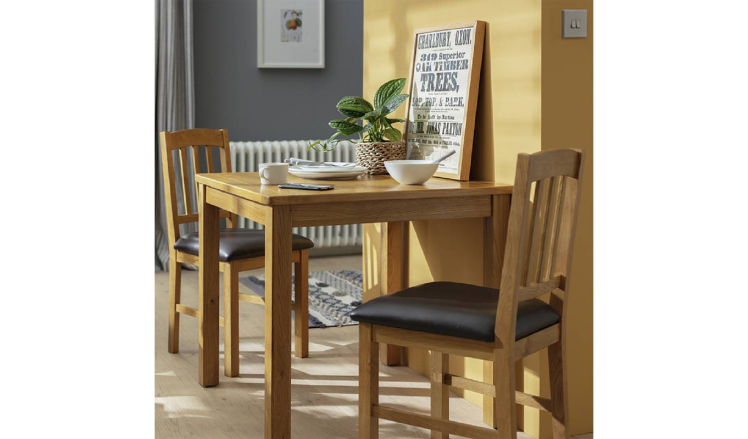 Argos Home Ashwell Oak Dining Table & 2 Oak Brown Chairs