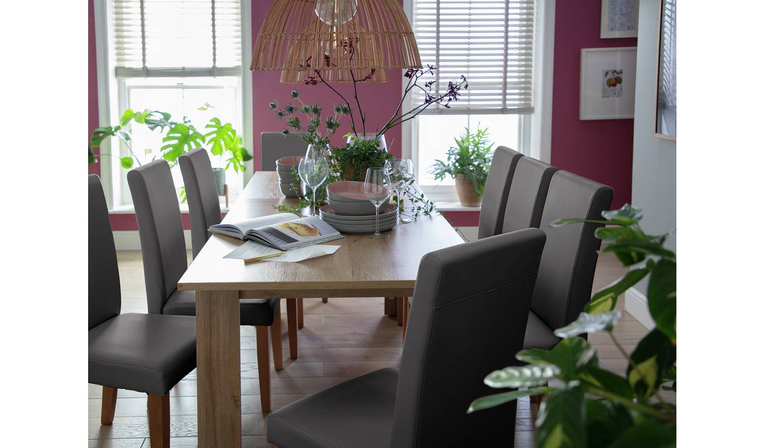 Argos Home Miami Extend Oak Dining Table & 8 Charcoal Chairs