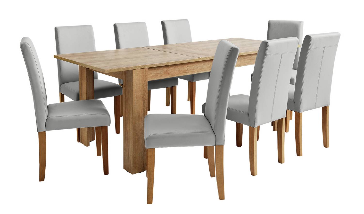 Argos Home Miami Extending Oak Dining Table & 8 Grey Chairs