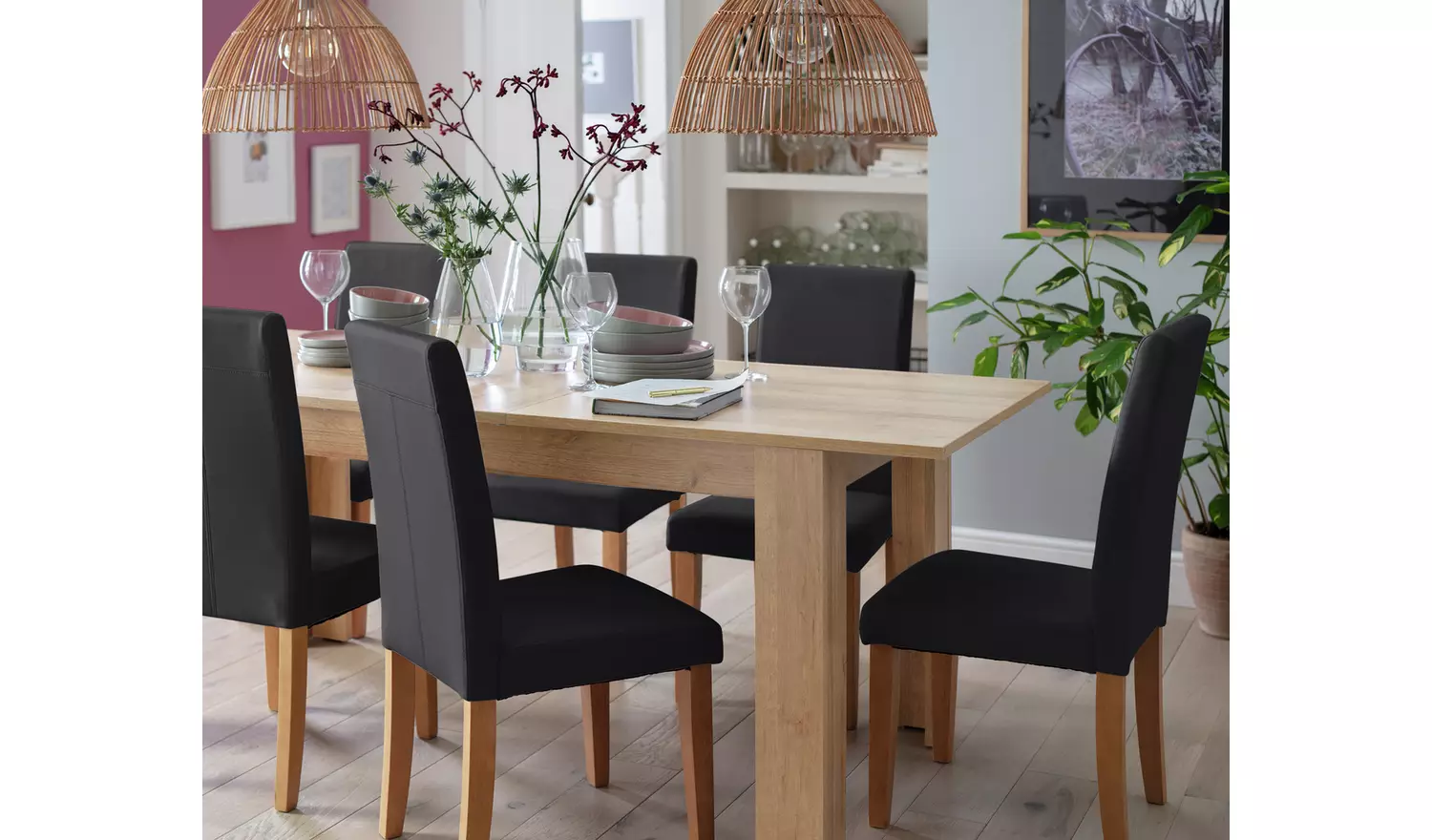 Argos Home Miami Ext Oak Dining Table &6 Grey Chairs