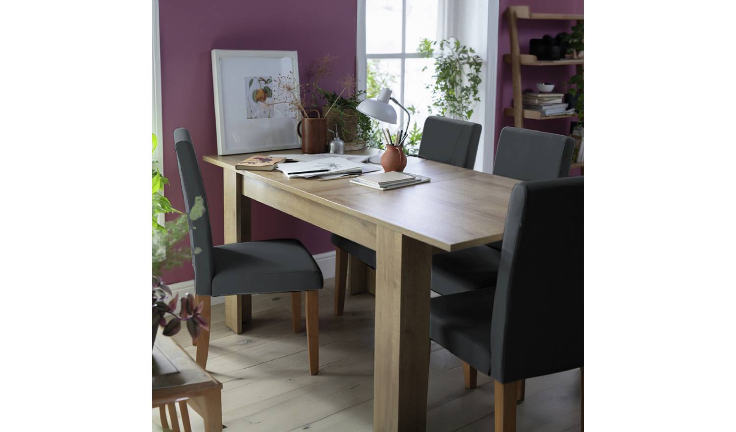 Argos Home Miami Oak Dining Table & 4 Charcoal Chairs