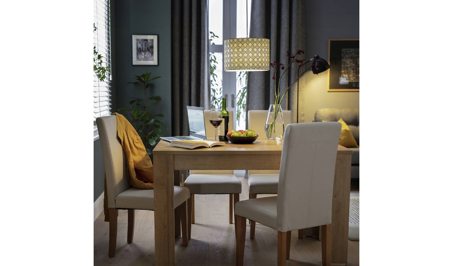 Argos Home Miami Non-Extend Oak Dining Table &4 Cream Chairs
