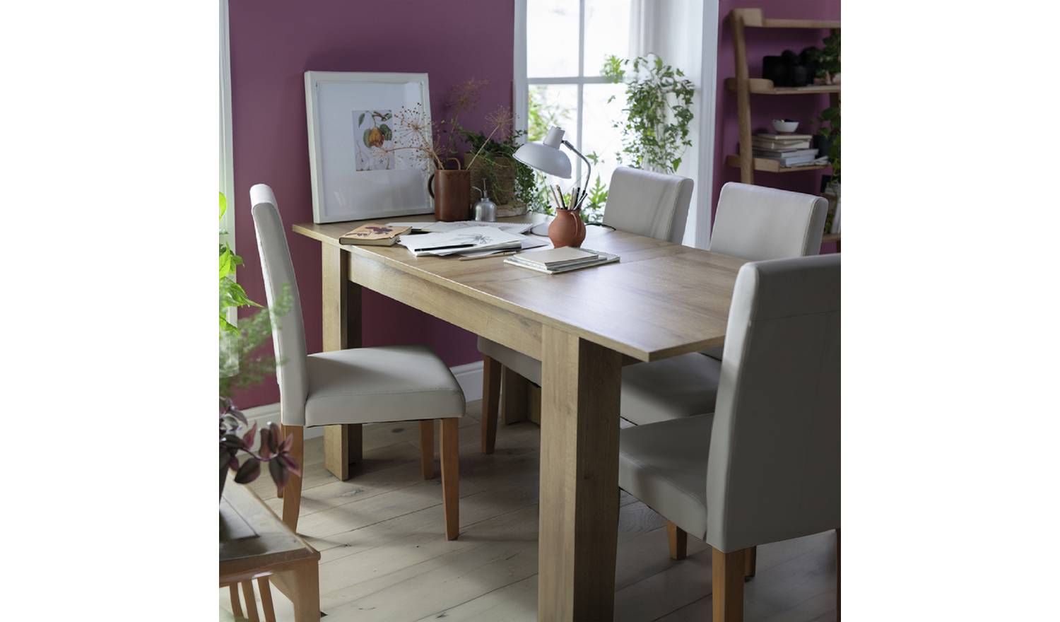 Argos Home Miami Oak Dining Table & 4 Cream Chairs