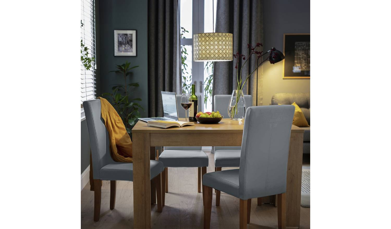 Argos Home Miami Oak Dining Table & 4 Grey Chairs