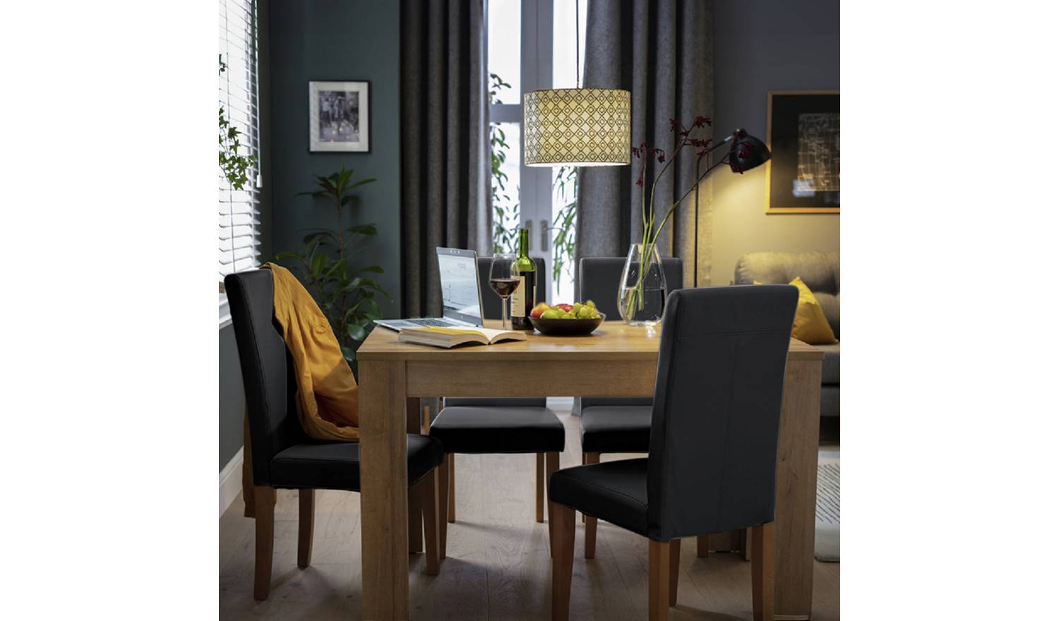 Argos Home Miami Oak Dining Table & 4 Black Chairs