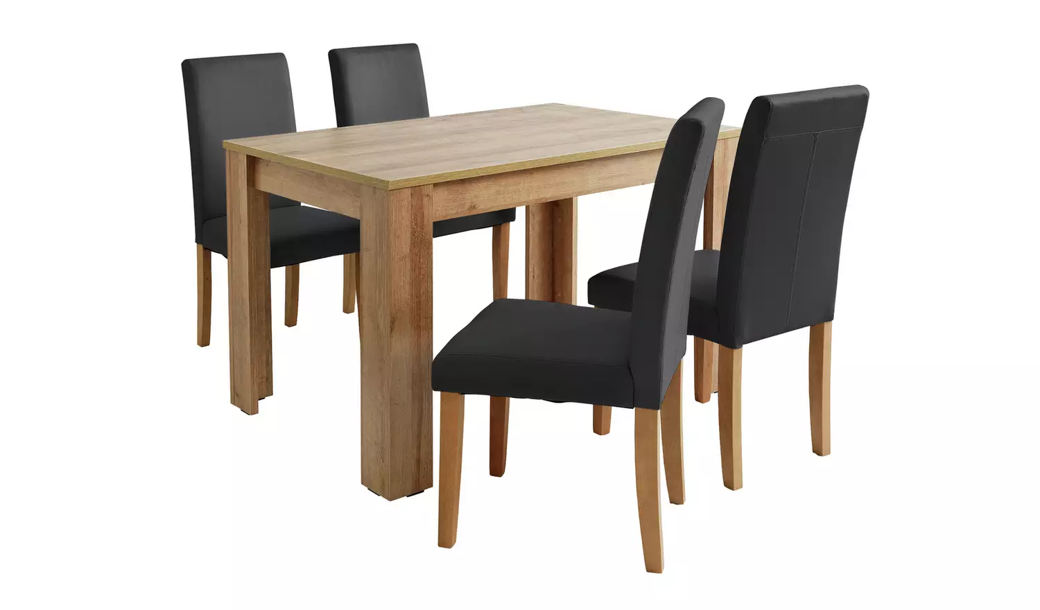 Argos Home Miami Oak Dining Table & 4 Black Chairs