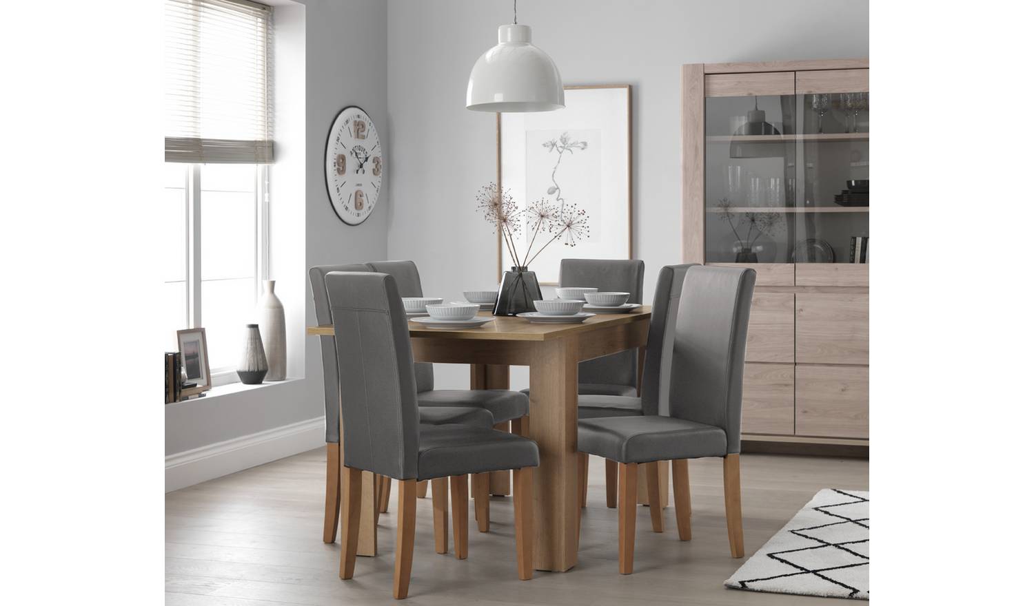 Argos Home Miami Extending Oak Dining Table & 6 Grey Chairs