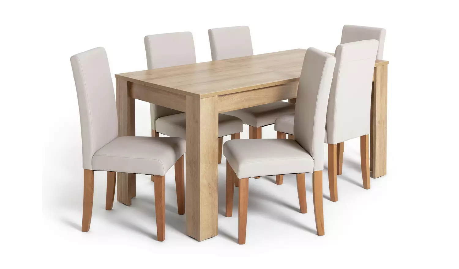 Argos Home Miami Oak Dining Table & 6 Cream Chairs
