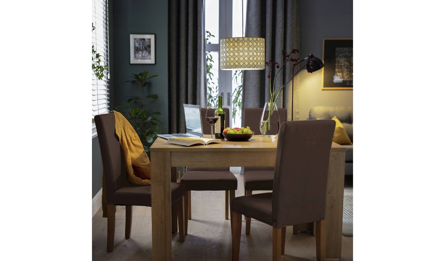 Argos Home Miami Oak Dining Table & 4 Chocolate Chairs