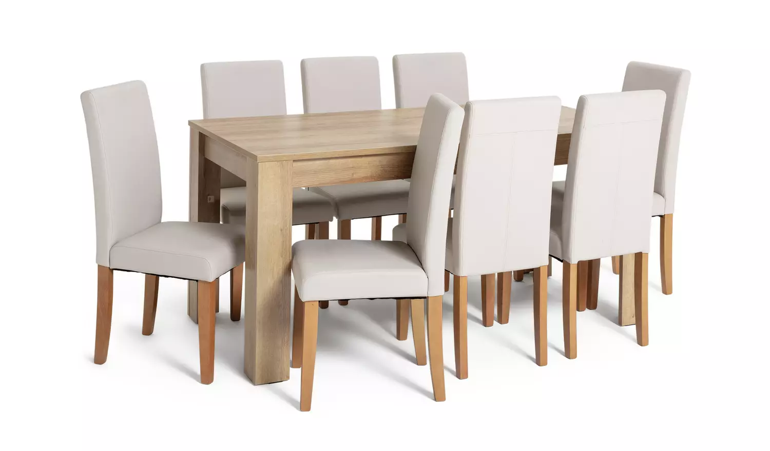 Argos Home Miami Extending Oak Dining Table & 8 Cream Chairs