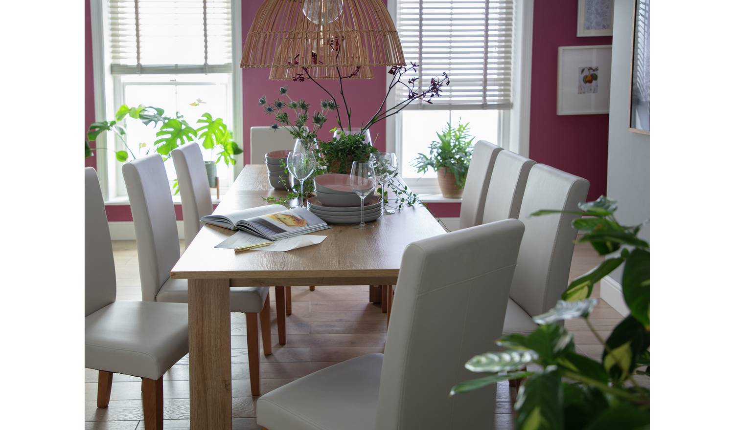 Argos Home Miami Extending Oak Dining Table & 8 Black Chairs