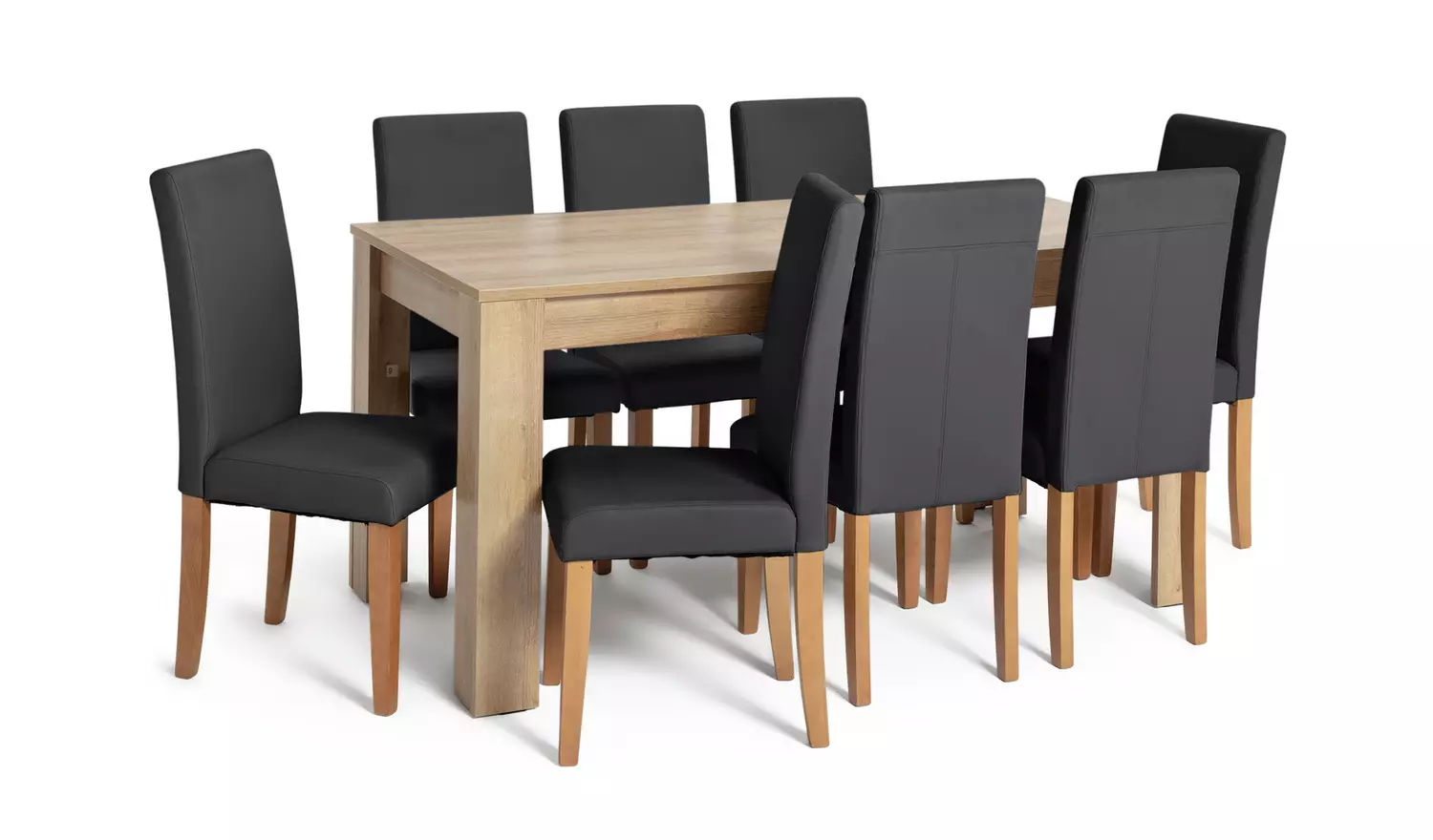 Argos Home Miami Extending Oak Dining Table & 8 Black Chairs