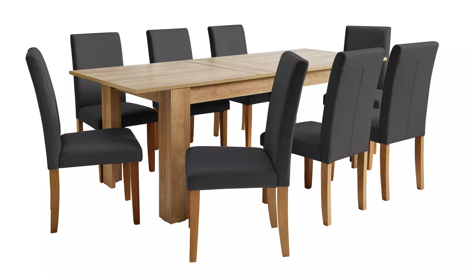Argos Home Miami Extending Oak Dining Table & 8 Black Chairs