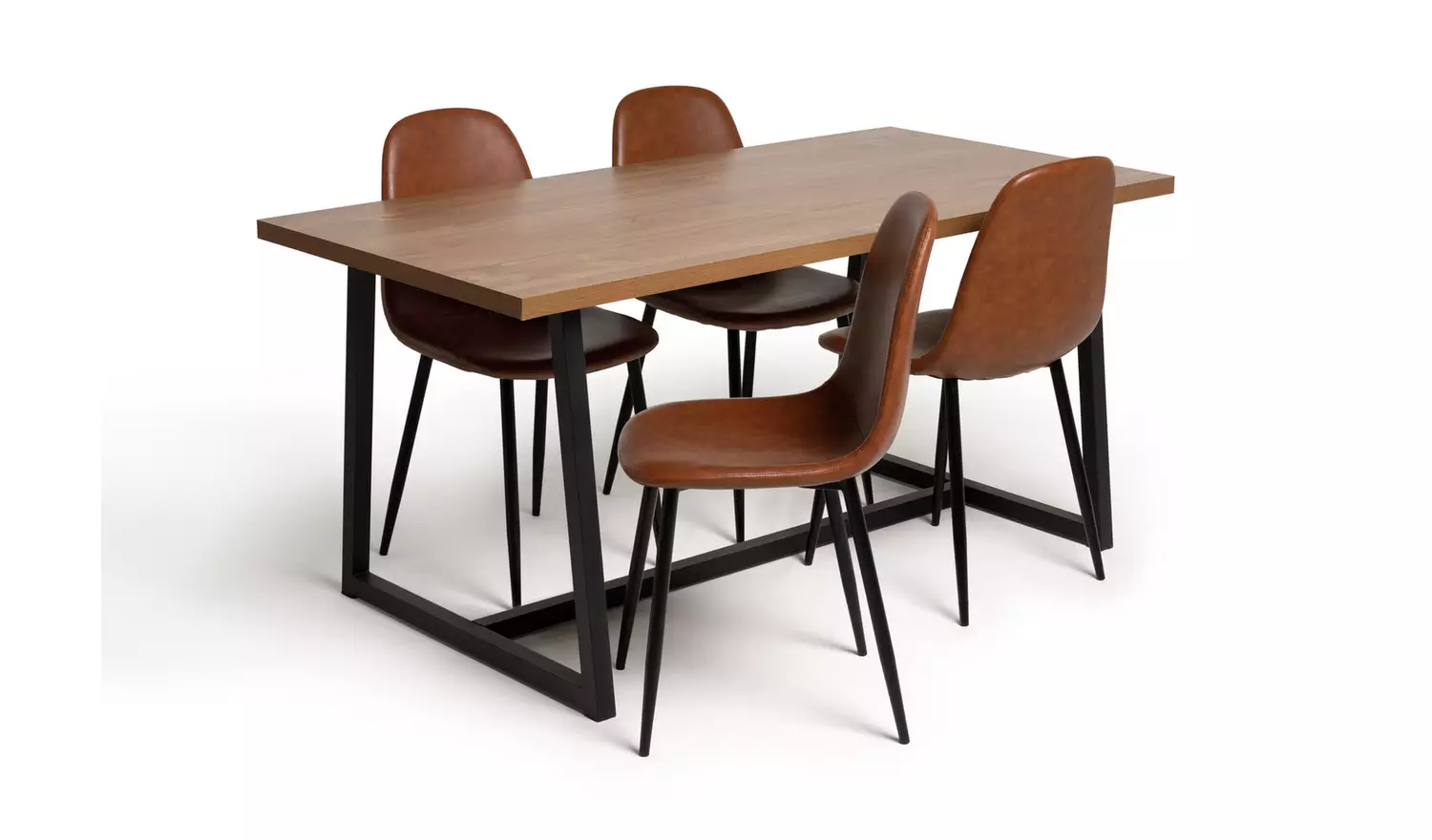 Habitat Nomad Oak Dining Table & 4 Brown Chairs
