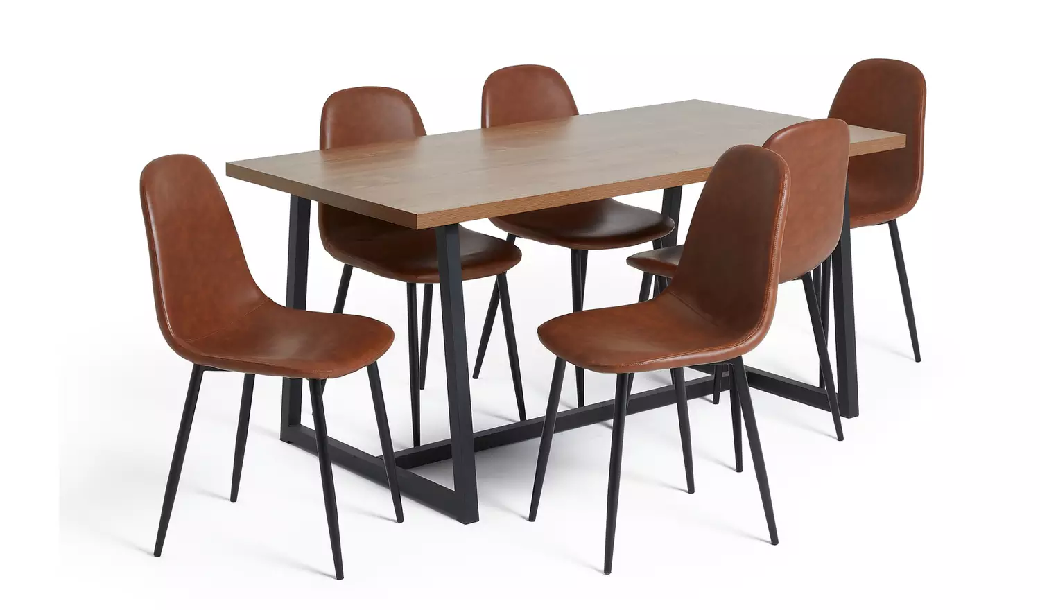Habitat Nomad Oak Dining Table & 6 Brown Chairs