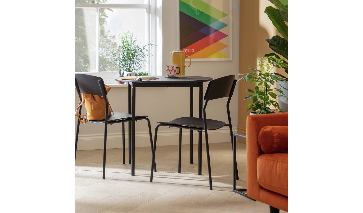 Argos Home Stella Black Dining Table & 2 Black Chairs