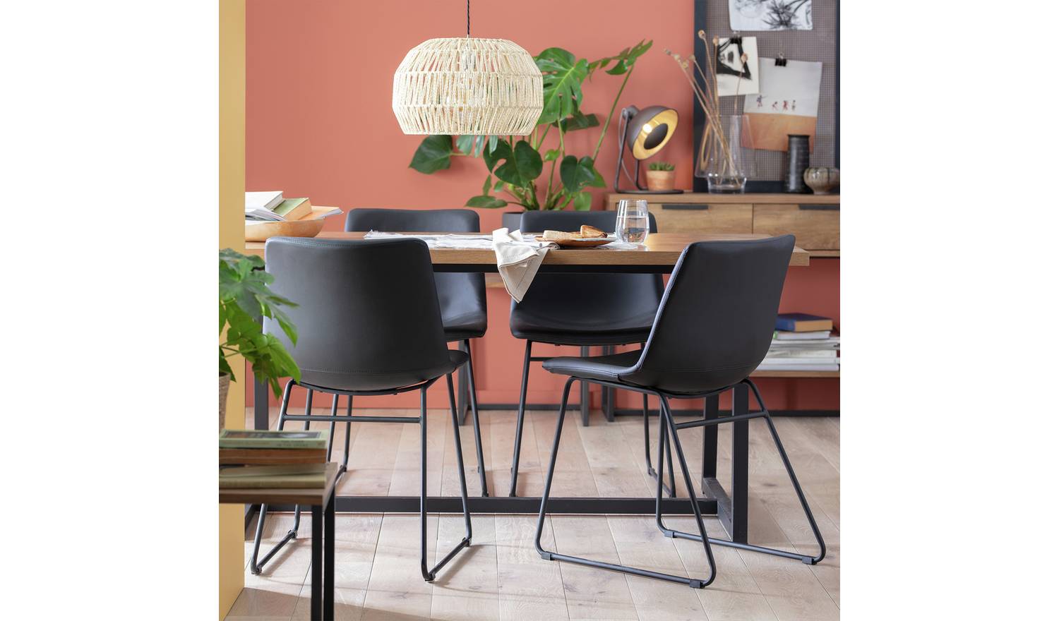 Habitat Nomad Oak Dining Table & 4 Black Chairs