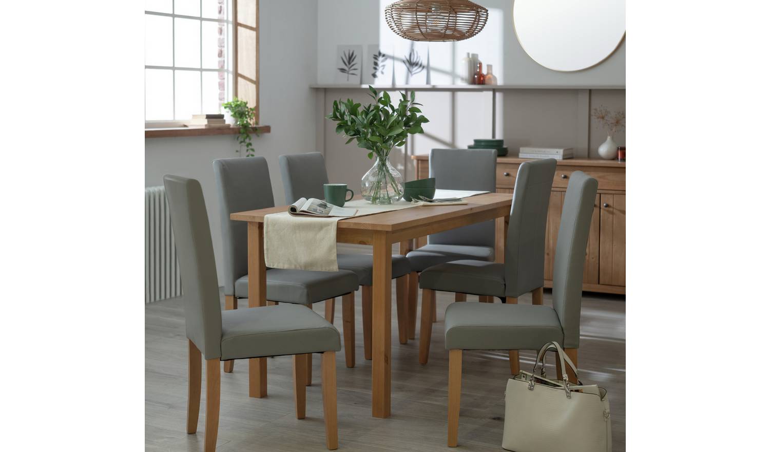 Argos Home Ashdon Oak Dining Table & 6 Grey Chairs